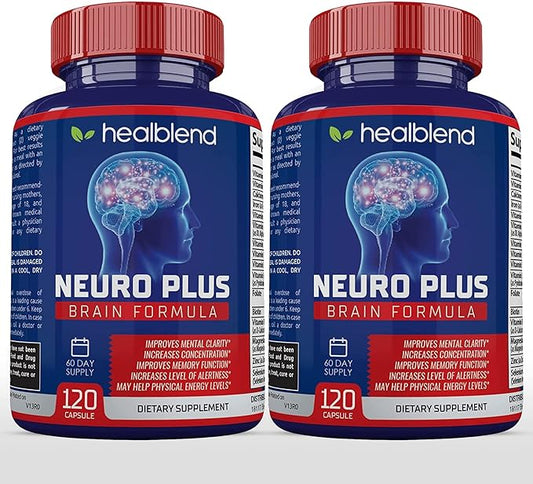 healblend Neuro Plus Brain & Focus Formula - Brain Booster Supplement, Supports Mental Clarity & Focus - Enhances Concentration & Mental Energy – 120 Capsules (2 Pack)