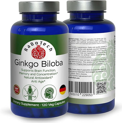 Ginkgo Biloba Support Brain Function, Supplements for Memory and Focus, Natural Antioxidant-Rich, Promotes Overall Health, 120 Vegetarian Capsules, GMP