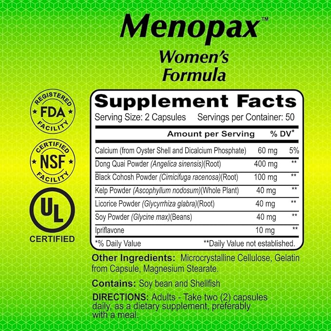 ALFA VITAMINS Menopax Women's Formula, Gluten Free Vitamin for Menstrual Health and Overall Wellness, Supports Joints, Energy, and Cycle Balance, Dietary Supplement for Women, 100 Capsules