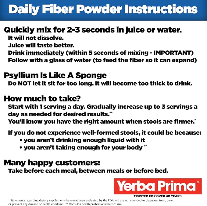 Yerba Prima Daily Fiber Formula Powder - 12 oz (Pack of 3) - Soluble & Insoluble Dietary Fiber Supplement - Colon Cleanse - Vegan, Non-GMO, Gluten-Free