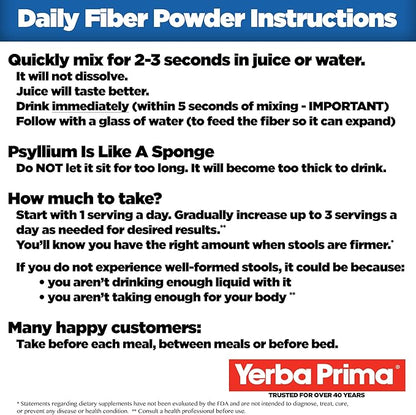 Yerba Prima Daily Fiber Formula Powder - 12 oz (Pack of 3) - Soluble & Insoluble Dietary Fiber Supplement - Colon Cleanse - Vegan, Non-GMO, Gluten-Free