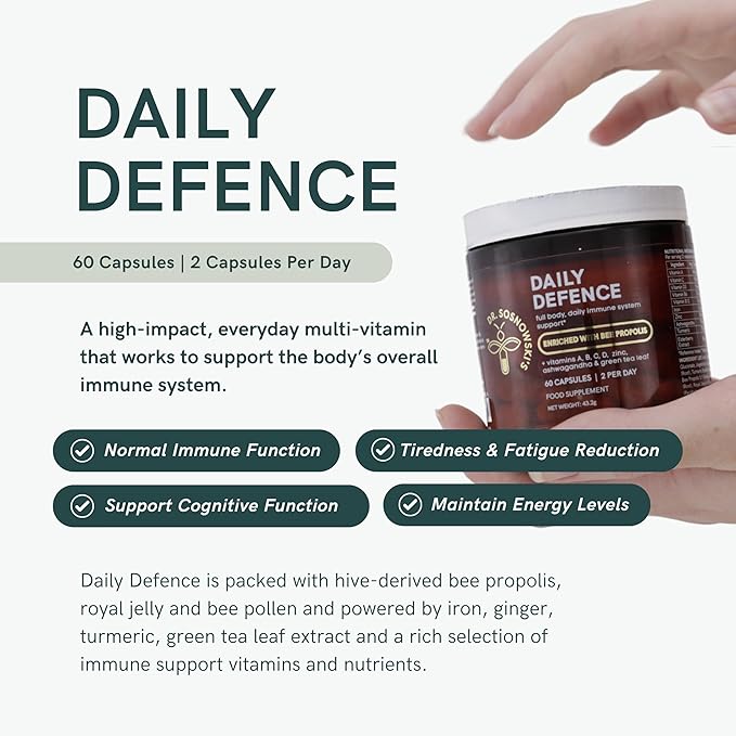 Dr Sosnowski's Daily Defense Immunity Supplements | Hive-led Multi-Vitamin with Bee Propolis, Pollen & Royal Jelly, Vegetable Capsules, 60ct