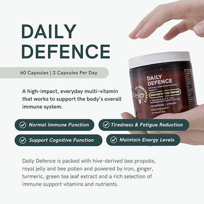 Dr Sosnowski's Daily Defense Immunity Supplements | Hive-led Multi-Vitamin with Bee Propolis, Pollen & Royal Jelly, Vegetable Capsules, 60ct