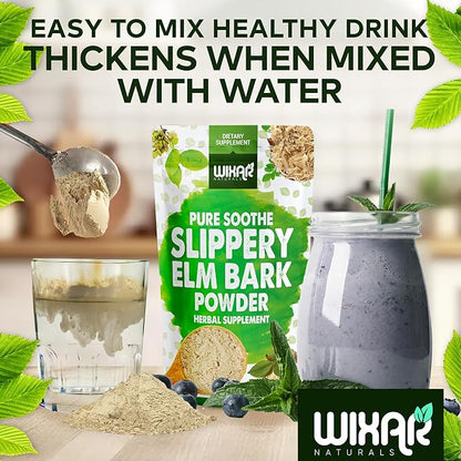 WIXAR Slippery Elm Bark Powder - Soothe Digestive Health, Sore Throat, Acid Reflux - Made from Inner Bark, Natural & Gluten-Free Blend, GMO-Free, Vegan Friendly - Herbal Supplement Powder - 5oz