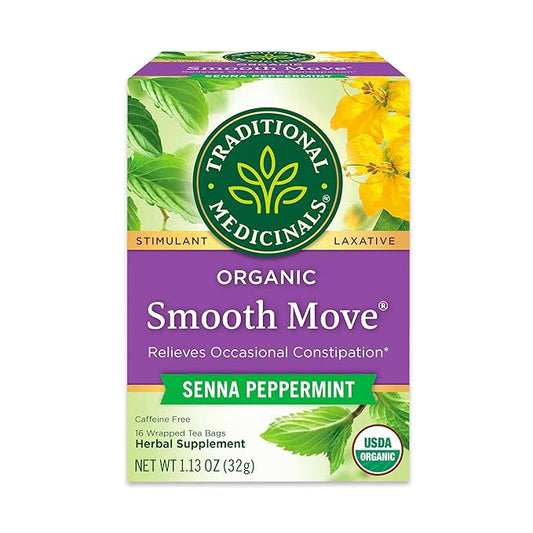 Traditional Medicinals Tea, Organic Smooth Move Peppermint, Relieves Occasional Constipation, Senna, 16 Tea Bags