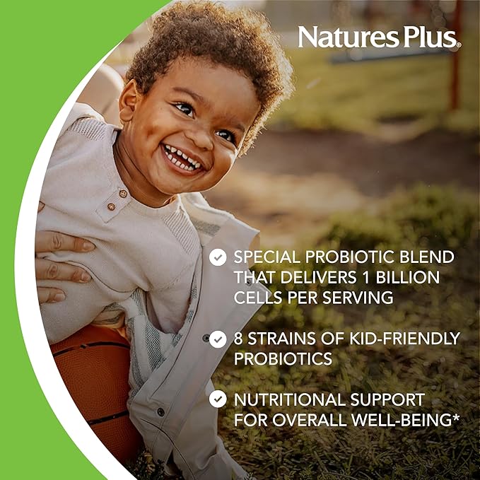 Natures Plus Animal Parade AcidophiKidz, Berry Flavor - 90 Chewable, Animal-Shaped Tablets - with Probiotics, FOS & Grape Seed - 90 Total Servings