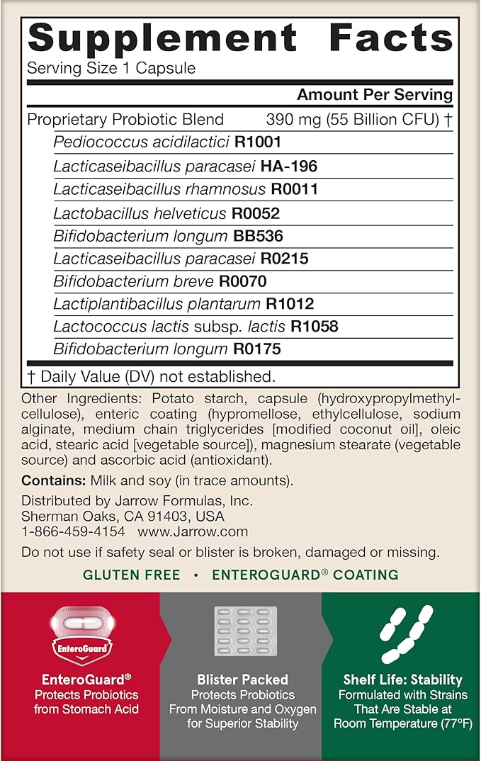 Jarrow Formulas Jarro-Dophilus EPS Advanced, 55 Billion CFU Probiotics, Digestive Support for Adults, 30 Probiotic Supplement Veggie Capsules, Up to 30 Day Supply
