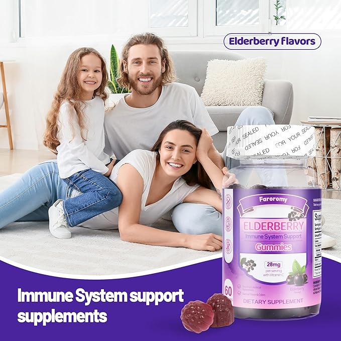 Elderberry Gummies Sambucus with Vitamin C Immune Support Supplement for Women and Men,Elderberry Flavor Gummy,30 Day Supply - 60 Count