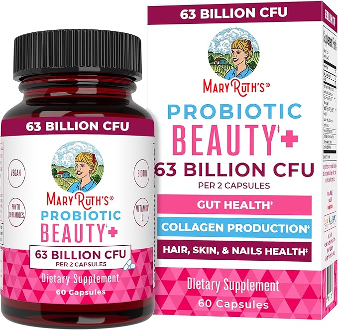 Probiotic Beauty Capsules by MaryRuth's | Vegan Collagen Support | Anti Aging | Gut Health | Hair Skin and Nails Vitamins | Skin Care | Biotin | Non-GMO Project Verified | 60 Count