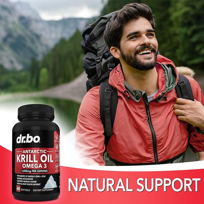 Krill Oil Omega 3 500mg - Antarctic Krill Oil 1000mg Softgels Capsules EPA, DHA, Astaxanthin, Phospholipids - Omega 3 Fatty Acids Supplements, Natural Pure Supplements for Women & Men - 60 Softgels
