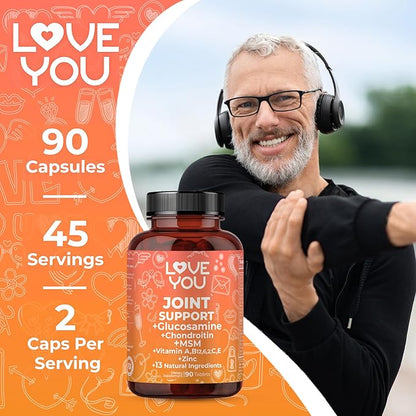 Love You Joint Support Supplement | Glucosamine, Chondroitin, MSM & Turmeric | Supports Mobility & Flexibility | 90 Tablets | 45-Day Supply | Made in USA