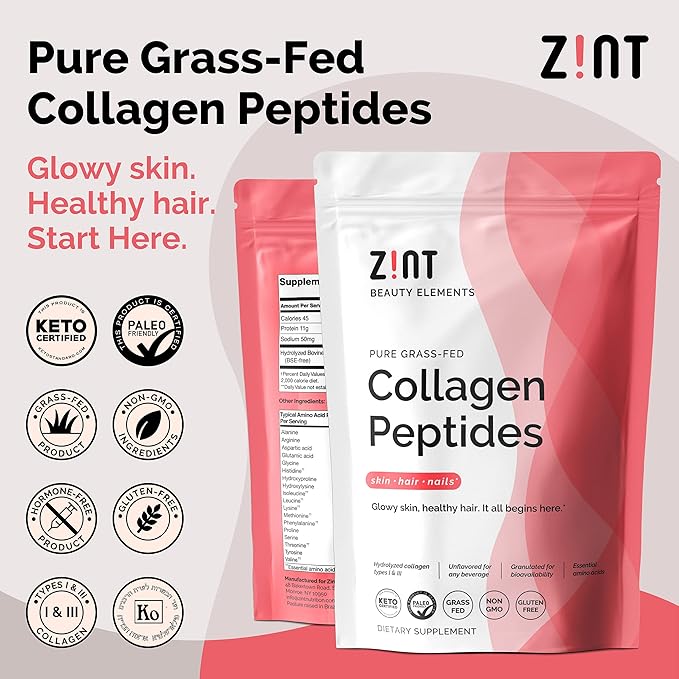 Zint Collagen Peptides Powder: Paleo & Keto Certified - Granulated Collagen Hydrolysate for Enhanced Absorption - Enzymatically Hydrolyzed Protein for Women & Men, 10 oz
