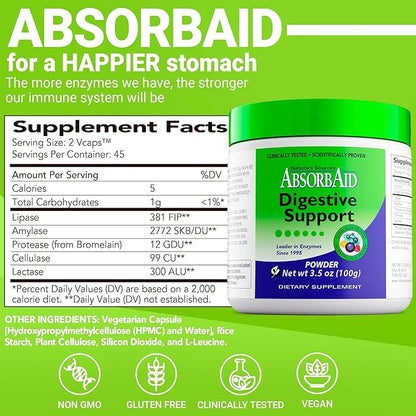 AbsorbAid Digestive Enzymes 100 Grams, Proven to Increase Vital Nutrient Absorption by up to 71%