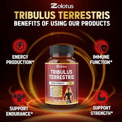 Tribulus Terrestris Capsules with Ashwagndha, Panax Ginseng, Saw Palmetto, Maca, Shilajit - 90 Capsules - 3 Months Supply