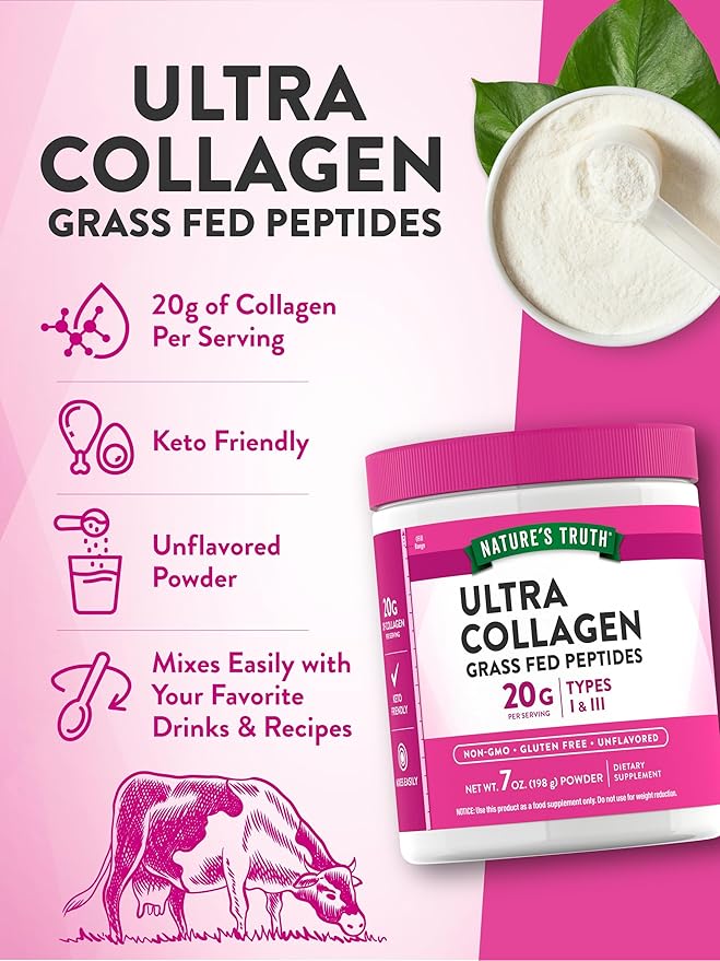 Nature's Truth Collagen Powder | 7 oz | Type I and III | Unflavored | Grass Fed Peptides and Keto Friendly | Non-GMO & Gluten Free Supplement