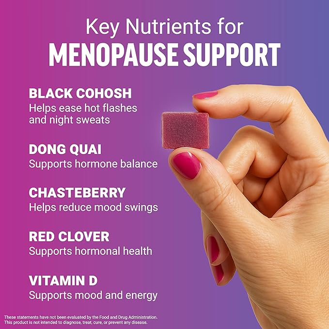 FORCE FACTOR Menopause Relief Supplement for Women with Black Cohosh for Hot Flashes, Hormone Balance & Night Sweats Support, Women’s Wellness, Mixed Berry, 60 Soft Chews