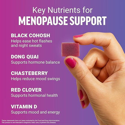 FORCE FACTOR Menopause Relief Supplement for Women with Black Cohosh for Hot Flashes, Hormone Balance & Night Sweats Support, Women’s Wellness, Mixed Berry, 60 Soft Chews