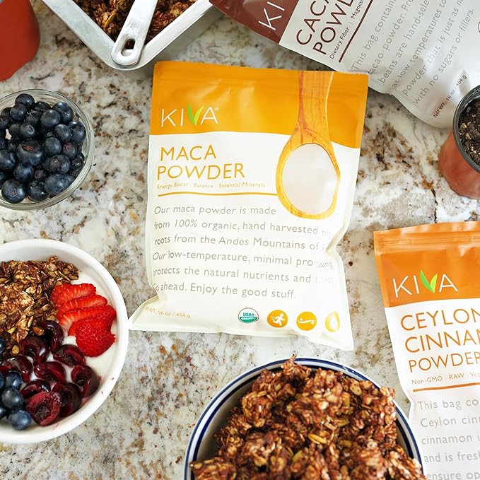 Kiva Organic Maca Powder, Pure Authentic Peruvian Maca Root Powder to Supercharge Your Health, Support for Energy, Superfood, 16 oz