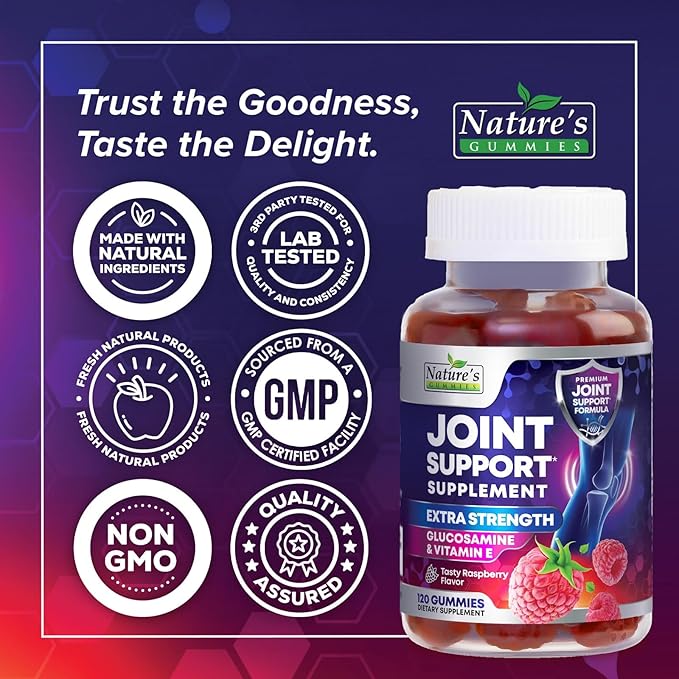 Joint Support Supplement - Extra Strength Glucosamine Gummy Supports Joints Health & Flexibility for Back, Knees, Hands - Natural Vitamin E Immune Support - Best Gummies for Women & Men - 120 Gummies