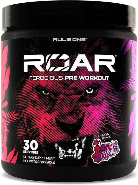 Rule 1 R1 Roar - Pre-Workout Powder with Creatine, Beta-Alanine, Citrulline, Electrolytes & Caffeine (30 Servings, Wild Grape)