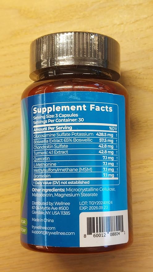 Joint Support Supplement - Glucosamine Chondroitin MSM, Boswellia & Turmeric - Relieves Joint Discomfort & Supports Flexibility - Wellknee Joint Support - 90 Capsules, 30 Servings