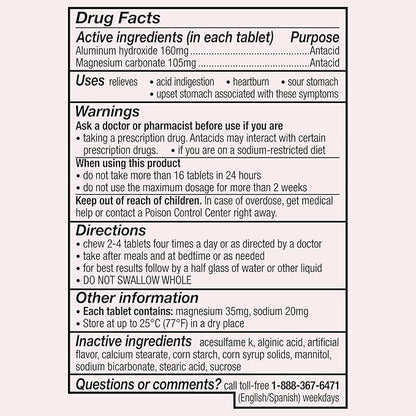 Gaviscon Extra Strength Cherry Chewable Tablet For Fast-Acting Heartburn Relief, 100 Count