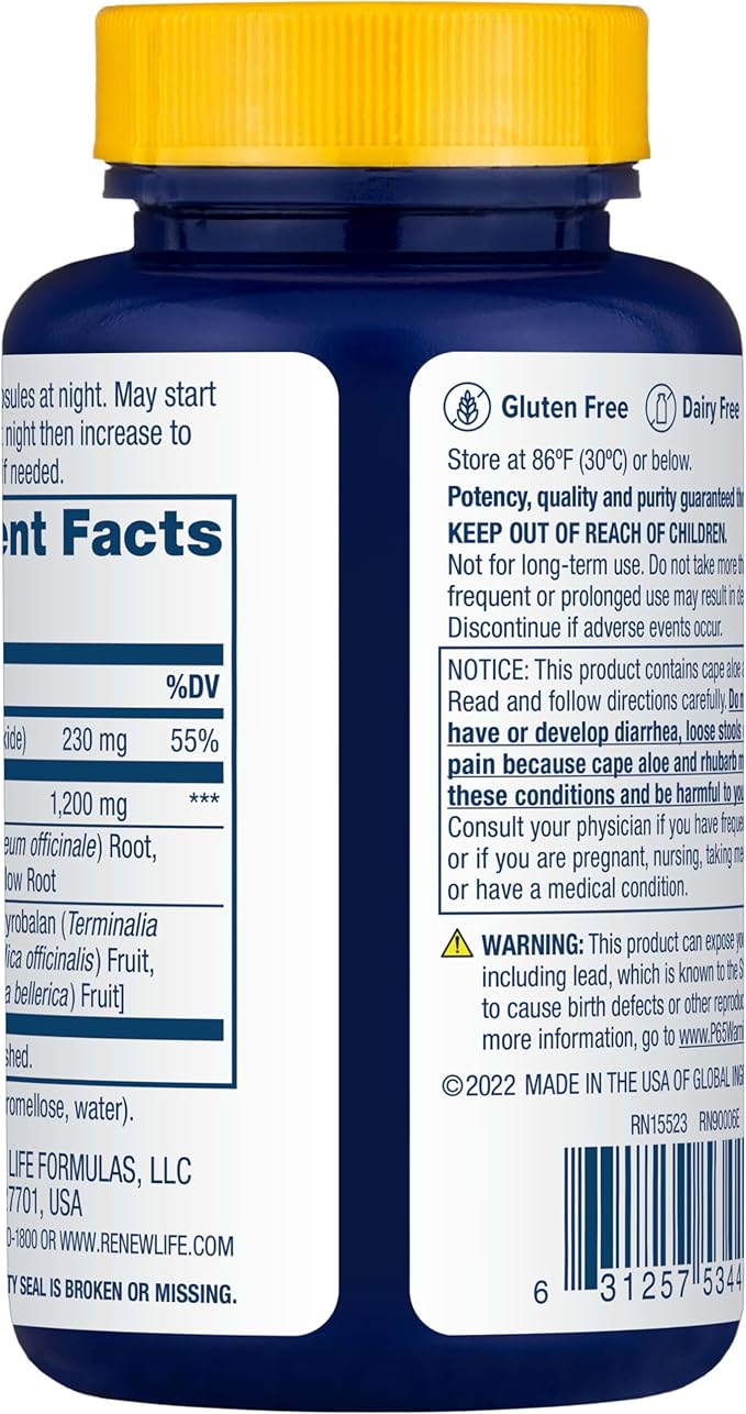 Renew Life Cleanse More Herbal Formula with Magnesium for Overnight Occasional Constipation Relief; Helps Promote Waste and Toxin Elimination; Gluten, Dairy and Soy Free; 60 Vegetarian Capsules*