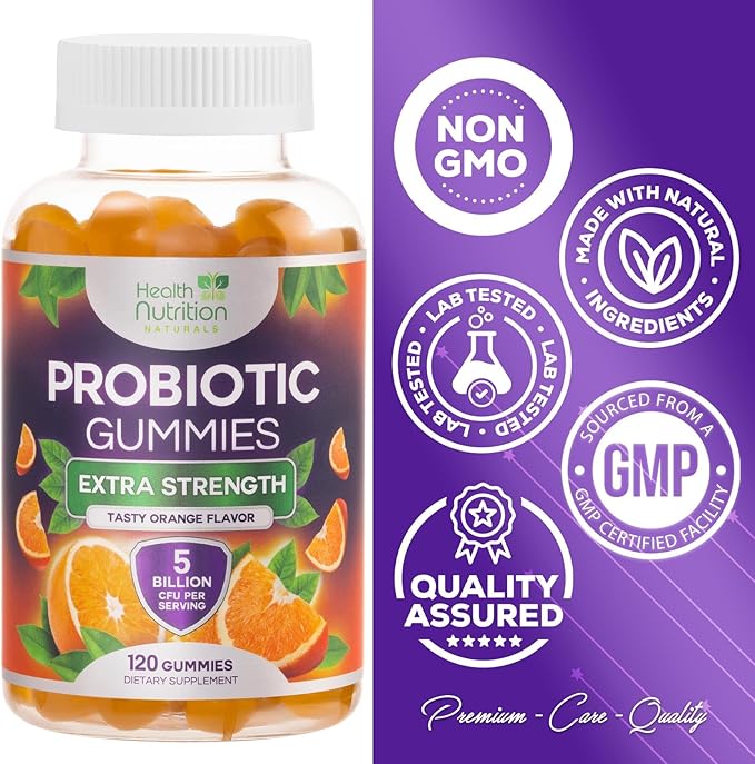 Probiotic Gummies for Digestive Health - Daily Probiotics for Women & Men Gummy, 5 Billion CFU Probiotics Supplement, Probiotic Strains Supports Immune, Vaginal, & Gut Health, Non-GMO - 120 Gummies