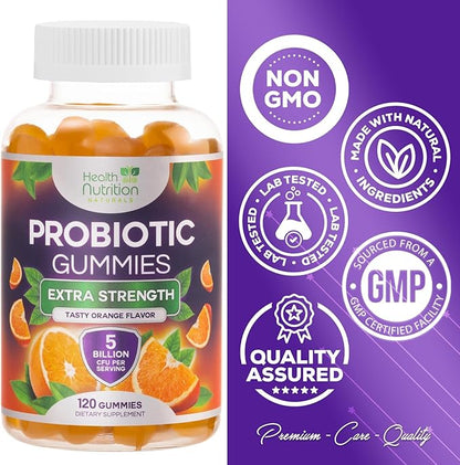 Probiotic Gummies for Digestive Health - Daily Probiotics for Women & Men Gummy, 5 Billion CFU Probiotics Supplement, Probiotic Strains Supports Immune, Vaginal, & Gut Health, Non-GMO - 120 Gummies