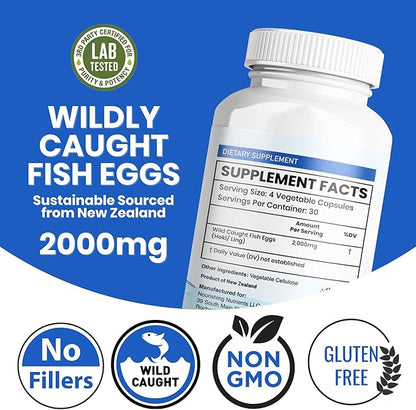 Wild Caught Fish Eggs 2,000mg - Omega 3 Supplement for Eye, Brain Health, Supports Immunity, Bones and Teeth, Mood Support with Omega 3-6-9 Fish Egg Capsules