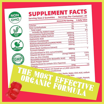 Glucosamine Chondroitin Gummies with MSM & Elderberry Extra Strength - Joint Support, Antioxidant Immune Support Supplement for Adults, Men & Women.Strawberry