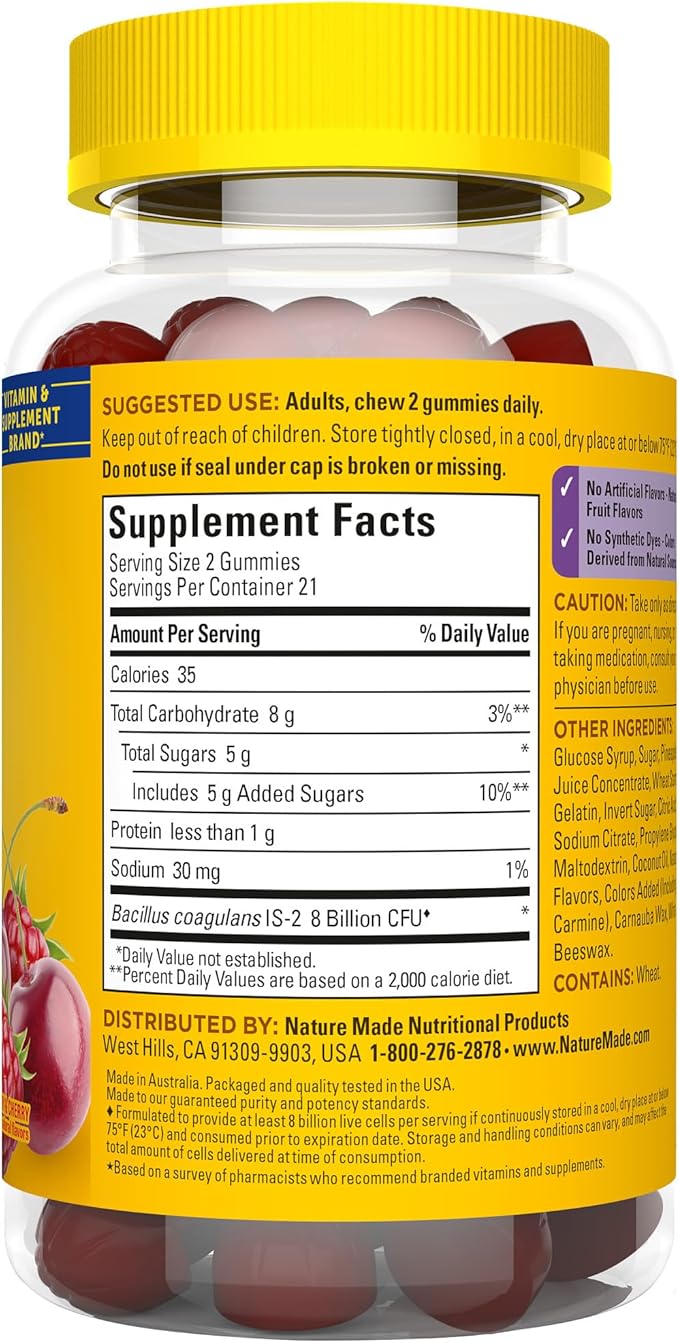 Nature Made Probiotics Extra Strength Dosage, Probiotics for Women and Men 8 Billion CFU per 2 Gummies, 42 Probiotic Gummies, 21 Day Supply