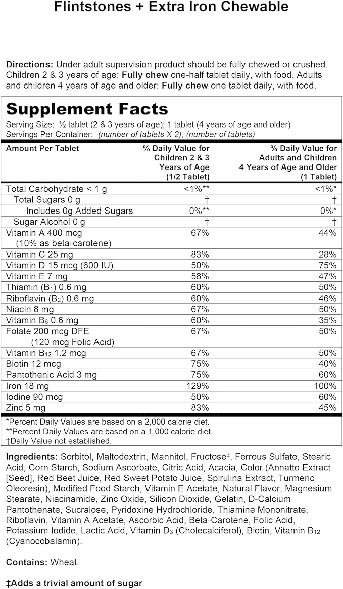 Flintstones Chewable Kids Multivitamin with Vitamin C, D, B12 & Iron for Toddlers, 90 Count