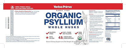 Yerba Prima Organic Psyllium Whole Husks Colon Cleanser - 20 oz - Natural Daily Dietary Fiber Supplement 20oz, Colon Cleanser, Regularity & Detox Cleansing Support, Gluten Free, Non GMO, Vegan