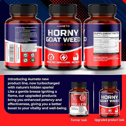 Horny Goat Weed Supplement with L-Arginine Tribulus Terrestris Maca Root Tongkat Ali - Male Energy, Strength and Memory Support (90 Count (Pack of 1))