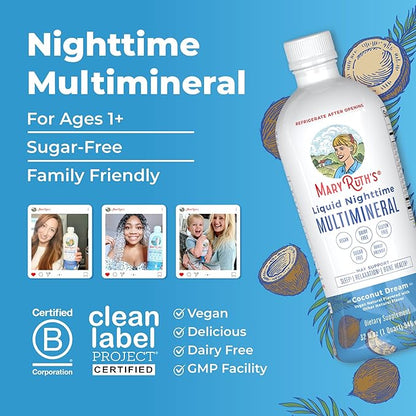 MaryRuth's Liquid Nighttime Multimineral | NO Melatonin | Bedtime Routine | Magnesium Citrate | Calcium | Zinc | Vitamin D3| Available in 4 Flavors | Vegan | Sugar Free | Gluten Free | 32 Oz