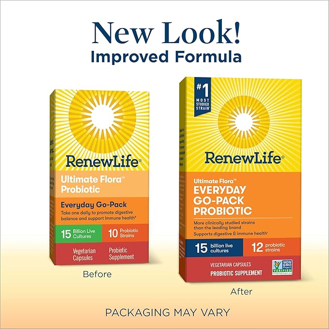 Renew Life Everyday Go-Pack Probiotic Capsules, Daily Supplement Supports Urinary, Digestive and Immune Health, L. Rhamnosus GG, Dairy, Soy and gluten-free, 15 Billion CFU, 60 Count