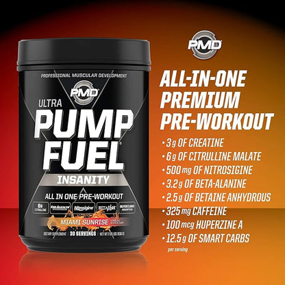 PMD Sports PMD Sports Ultra Pump Fuel Insanity - Pre Workout - Miami Sunrise (30 Servings) & PMD Sports Omega Cuts Elite Thermogenic Fat Burner (90 Softgels)