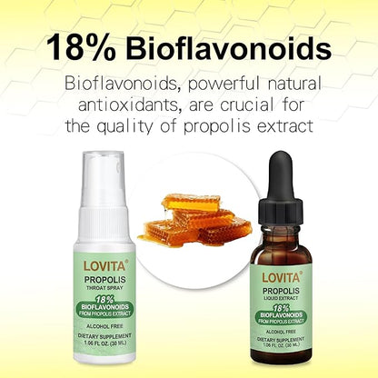 Lovita Propolis Throat Spray, 18% Bioflavonoids, Sore Throat Relief, Alcohol-Free, Gentle and Tasty, 1 Fl Oz