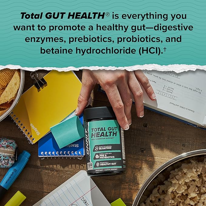 ONNIT Total Gut Health Daily Digestive Support, Complete Digestion Supplement for Women and Men with 7 Strains of Probiotics, Prebiotics, Enzymes and Betaine HCL, 60 Count