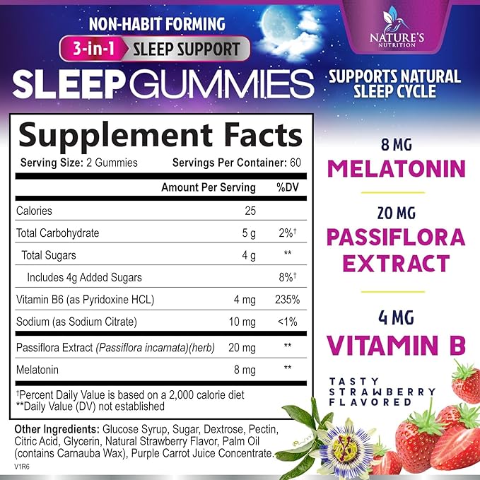 Sleep Gummy 8mg Melatonin - Extra Strength Sleep Support with 20mg Passiflora, Natural Sleeping Gummies for Adults, Vegan & Non-GMO, Melatonin Supplement for Restful Sleep Women & Men - 120 Gummies