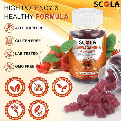 Ashwagandha Gummies for Women & Men, Natural Calm Gummies with Ashwagandha Root Extract Vitamin D Zinc, Ashwagandha Supplement, 60 Gummies