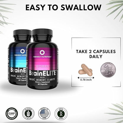 Nootropic Brain Supplements for Memory, Focus & Clarity - Advanced Brain Booster Capsules for Men & Women with Choline, DMAE, Phosphatidylserine and Bacopa (60Ct 2pack)