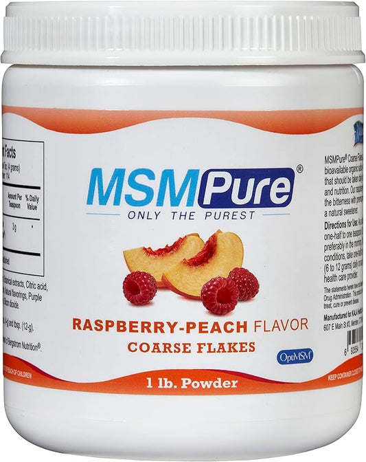 KALA HEALTH MSMPure Raspberry Peach Flavored Coarse MSM Powder Flakes – US-Sourced MSM for Joint Health, Skin Appearance, and Hair & Nail Support – 1 lb, Organic Sulfur