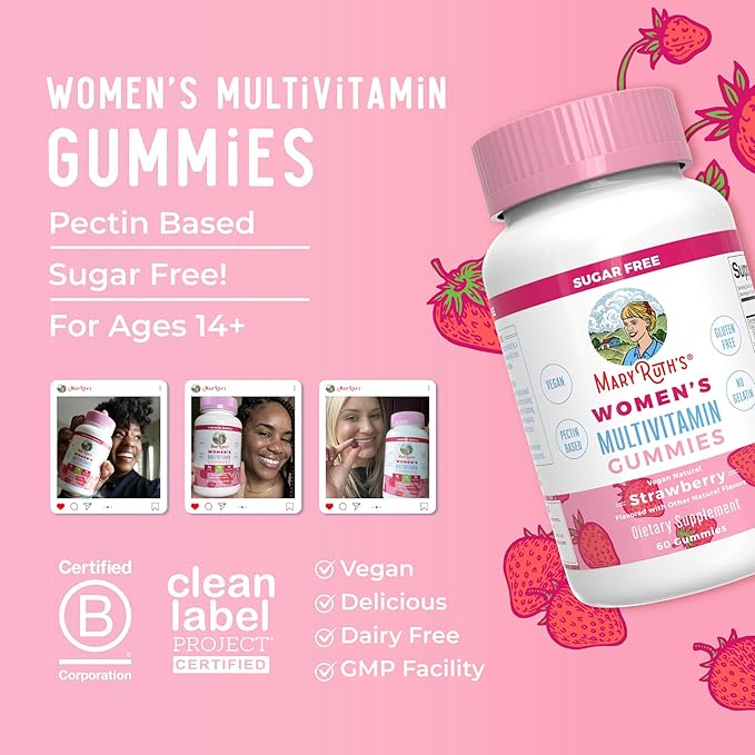 MaryRuth's Women's Multivitamin Gummies | Ages 14+ | Immune Support Daily Women's Multivitamin | Skin Health | Gummy Vitamins for Women | Sugar-Free | Vegan | Non-GMO | 60 Count