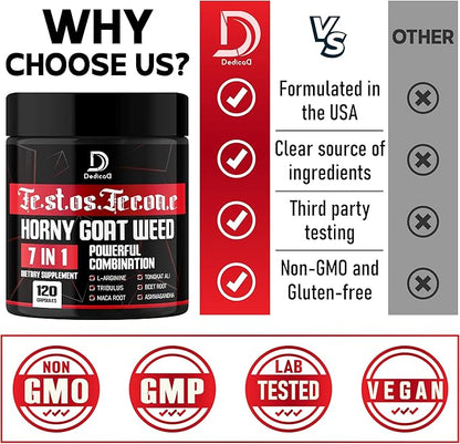 7 in-1 Ultra Test Support with Tribulus Terrestris Horny Goat Weed L-Arginine Maca Root Tongkat Ali Beet Root - Energy Workout Muscle Strength Support 120 Capsules