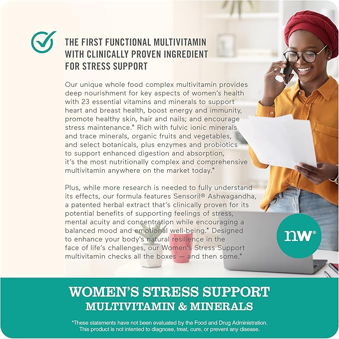 NatureWise Multivitamin for Women + Stress Support with Organic Whole Foods & Natural Minerals - B-Complex + Vitamin C + D3 K2 for Immunity, Hair, Skin & Nails - Non-GMO - 60 Capsules[30-Day Supply]