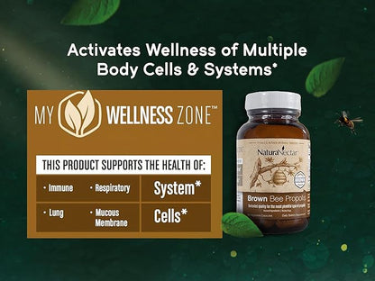 NaturaNectar - Brown Bee Propolis - NSF Contents Certified - Premium Brazilian Propolis - Gluten-Free Supplement with Flavonoids, FLAV-B and PWE - Naturally Sourced Through Ethical Beekeeping (60pcs.)