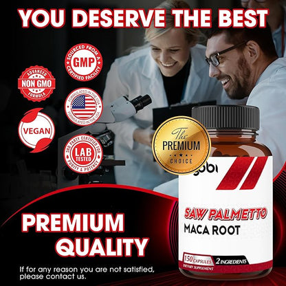 agobi Saw Palmetto Supplement with Maca Root - High Extract Support for Hair Health, Restful Mood, Immune System & Energy Production - 150 Veggie Capsules