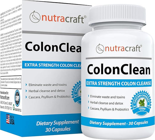 ColonClean #1 Colon Detox and Constipation Relief | Senna, Cascara Sagrada, Psyllium, MCT, Aloe and Probiotics | 30 Capsules